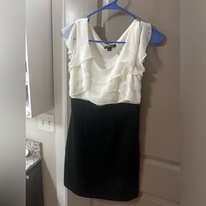 Sleeveless Dress with Cream/White Ruffle Bodice & Black Pencil Skirt